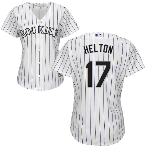 Rockies #17 Todd Helton White Strip Home Women's Stitched MLB Jersey - Click Image to Close
